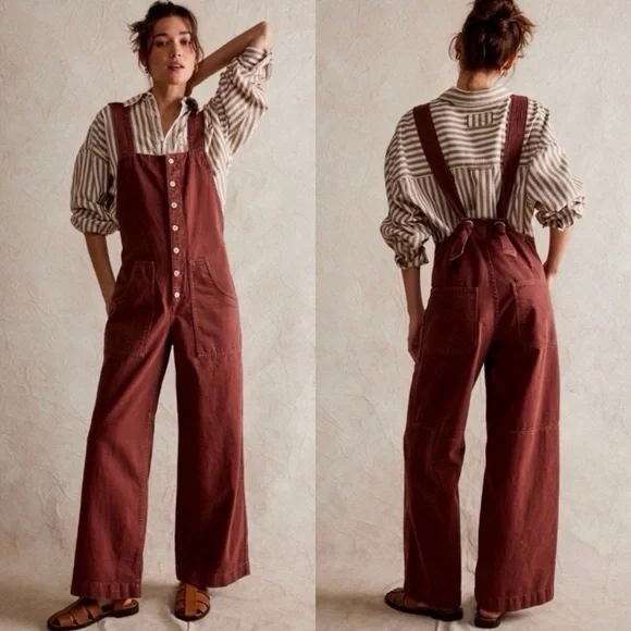 FREE PEOPLE Overalls Fields Of Flowers Wide Leg Overalls Jumpsuit We The Free - Picture 3 of 6